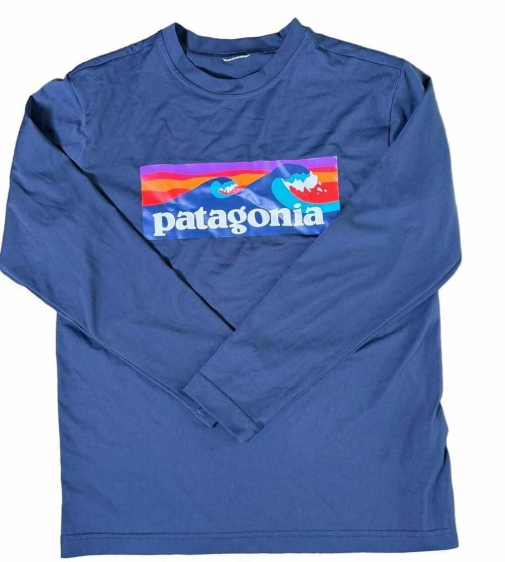 Patagonia Long Sleeve Graphic Shirt Size L12 Navy Blue Wave Logo